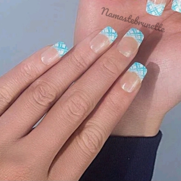 2/$16 Blue Plaid French Manicure Press On Nails - Picture 2 of 4